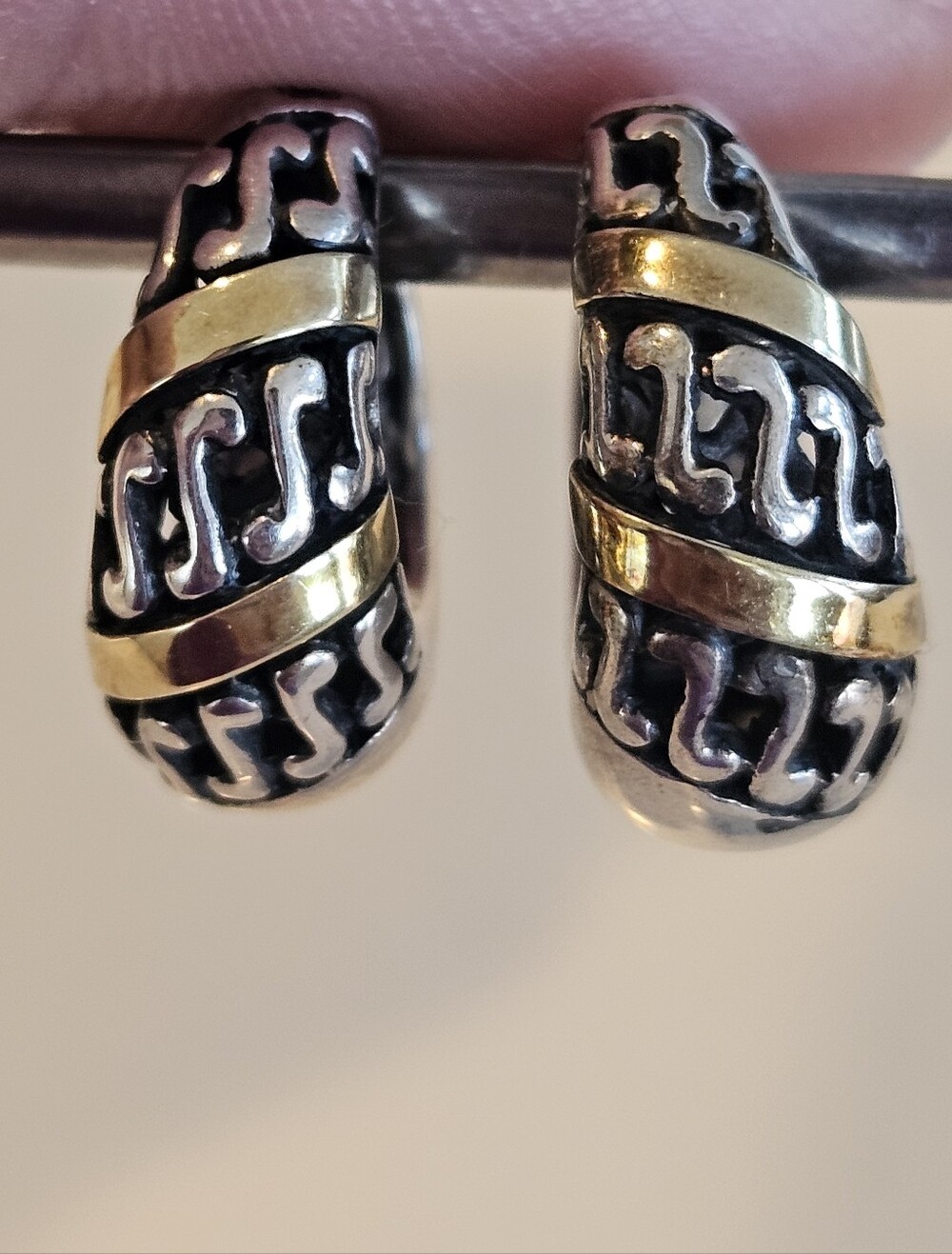 Designer Signed Two-Tone Sterling Silver 14k Gold Hoop Earrings